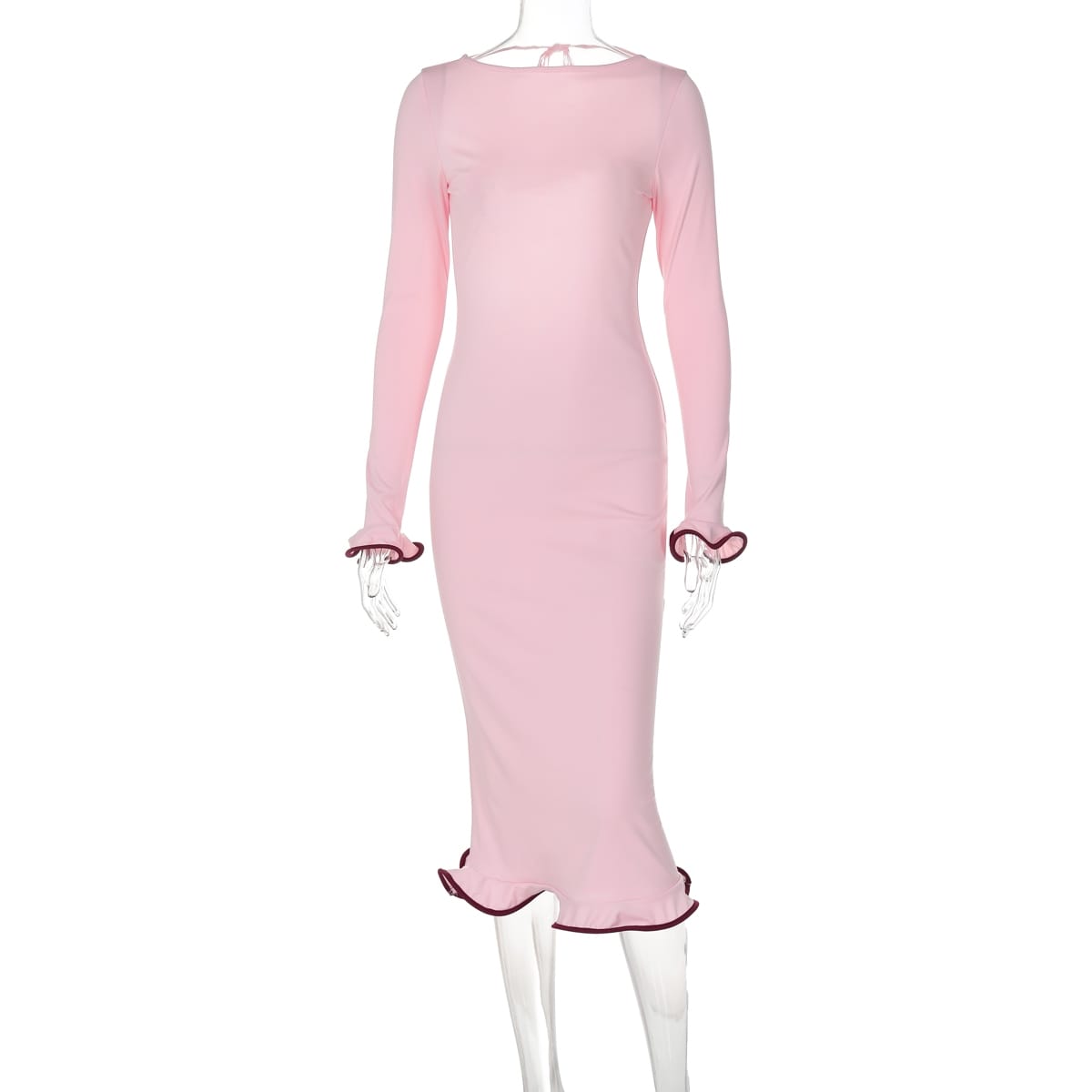 Women’s Backless Slash Collar Long Sleeve Ruffled Long Dress – Elegant | THRILL