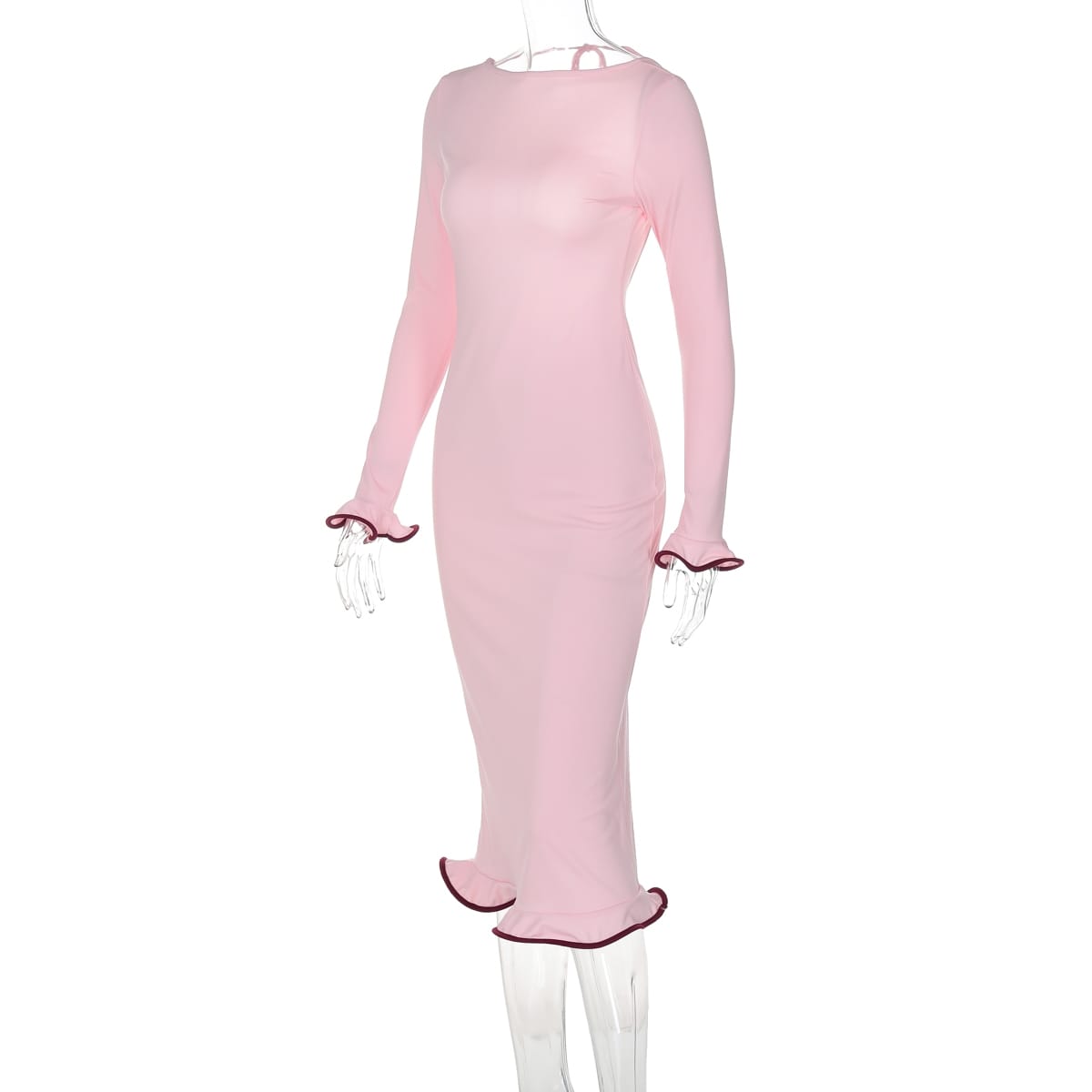 Women’s Backless Slash Collar Long Sleeve Ruffled Long Dress – Elegant | THRILL