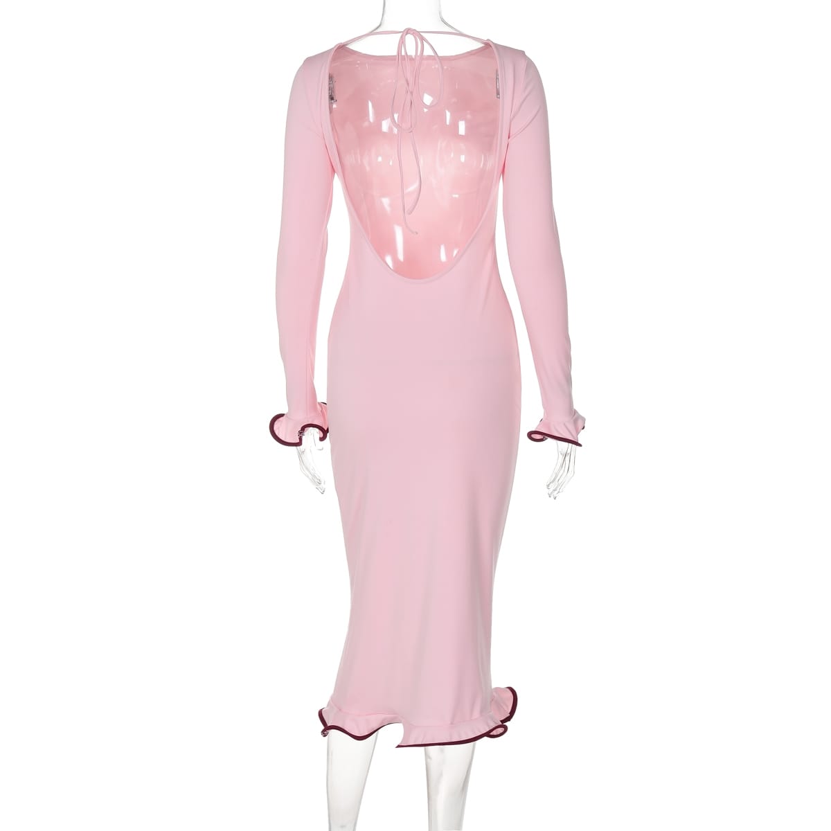 Women’s Backless Slash Collar Long Sleeve Ruffled Long Dress – Elegant | THRILL