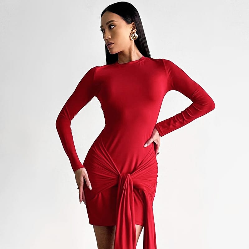 Women’s Knotted Bandage Solid Bodycon Short Dress – Chic & Sexy | THRILL