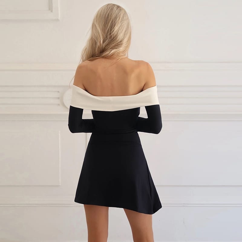 Women’s Off-Shoulder Long Sleeve A-Line Short Dress – Chic & Flirty | THRILL