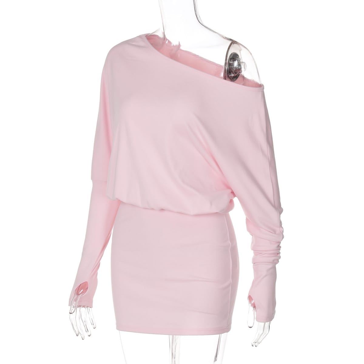 Women’s Skew Collar Long Sleeve Knit Short Dress – Chic & Cozy | THRILL