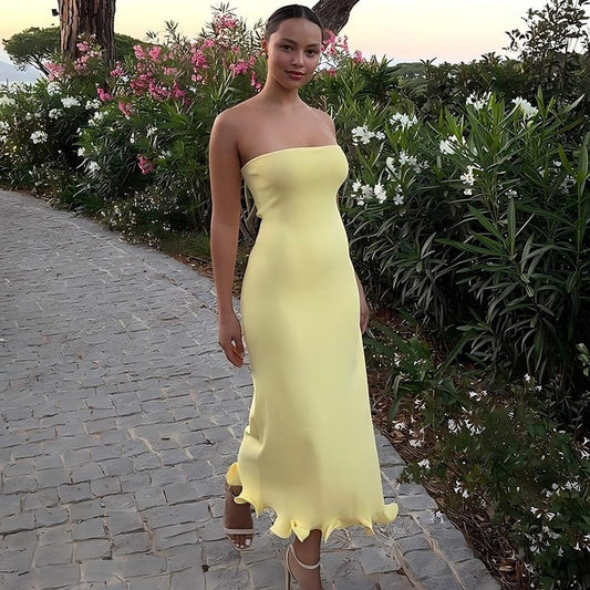 Women’s Strapless Off-Shoulder Ruffled Bodycon Prom Dress – Elegant | THRILL