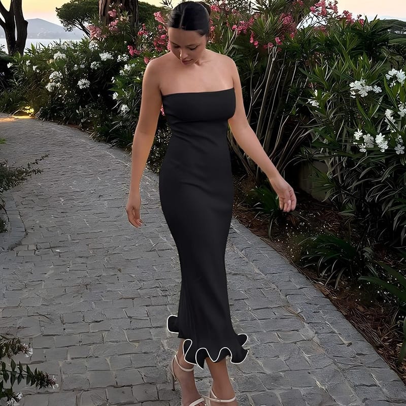 Women’s Strapless Off-Shoulder Ruffled Bodycon Prom Dress – Elegant | THRILL