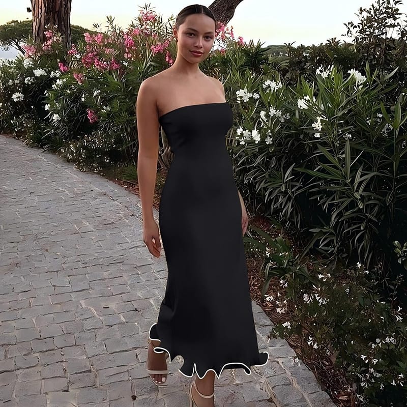 Women’s Strapless Off-Shoulder Ruffled Bodycon Prom Dress – Elegant | THRILL