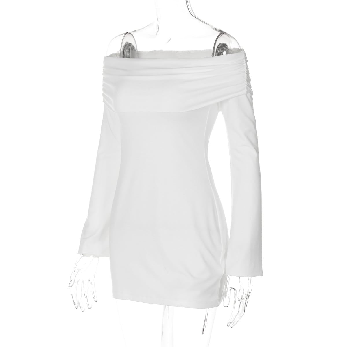 Women’s Ruched Off-Shoulder Long Sleeve Mini Dress – Chic & Elegant | THRILL
