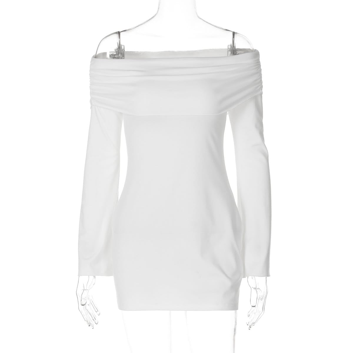 Women’s Ruched Off-Shoulder Long Sleeve Mini Dress – Chic & Elegant | THRILL
