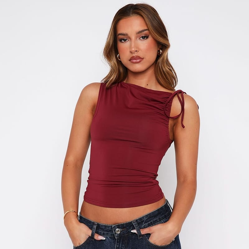 Women’s Drawstring Sleeveless Slim Top – Solid Casual Style | THRILL