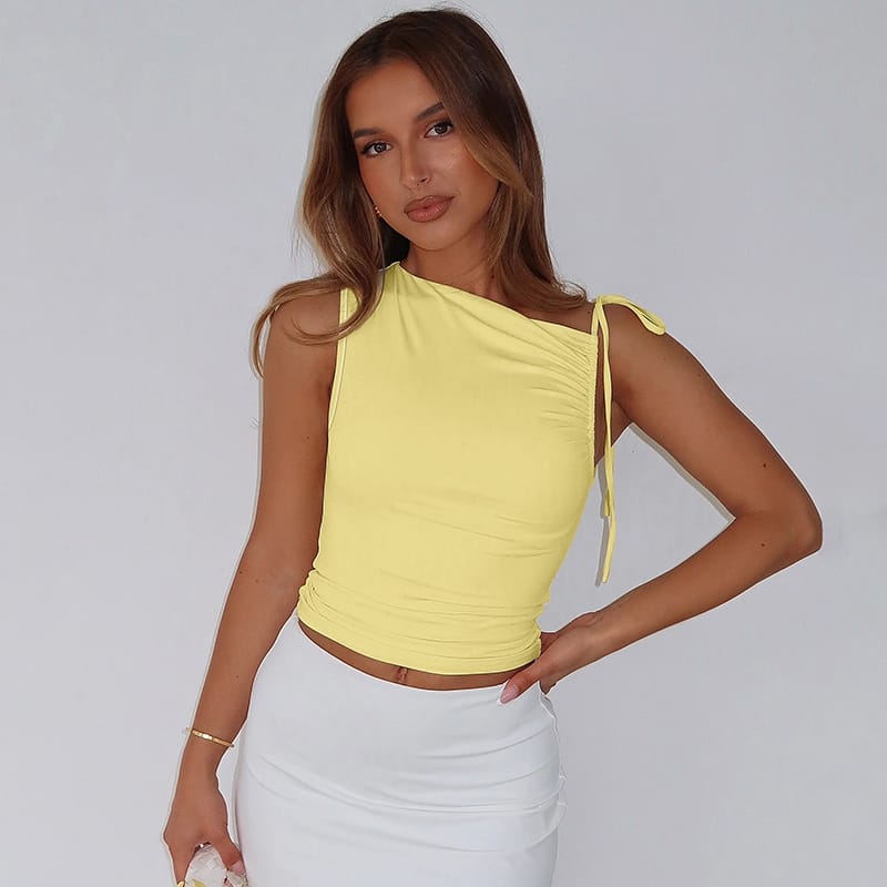 Women’s Drawstring Sleeveless Slim Top – Solid Casual Style | THRILL