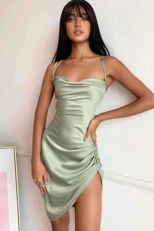 Women’s Backless Ruched Bodycon Dress – Chic Evening Wear | THRILL