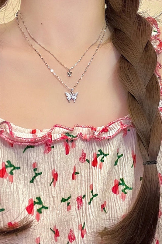 Women’s Butterfly Rhinestone Necklace – Silver & Gold Plating | THRILL