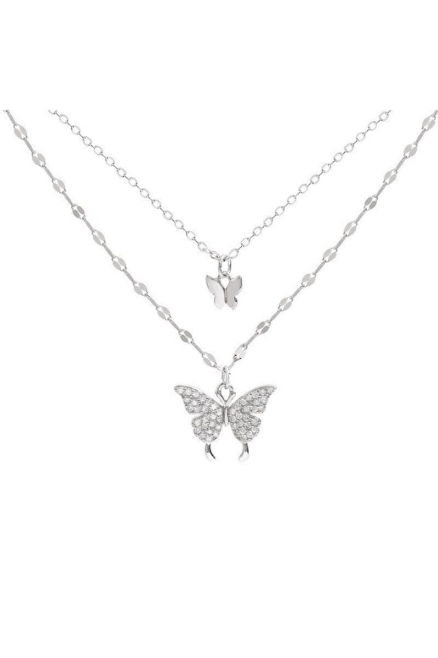 Women’s Butterfly Rhinestone Necklace – Silver & Gold Plating | THRILL