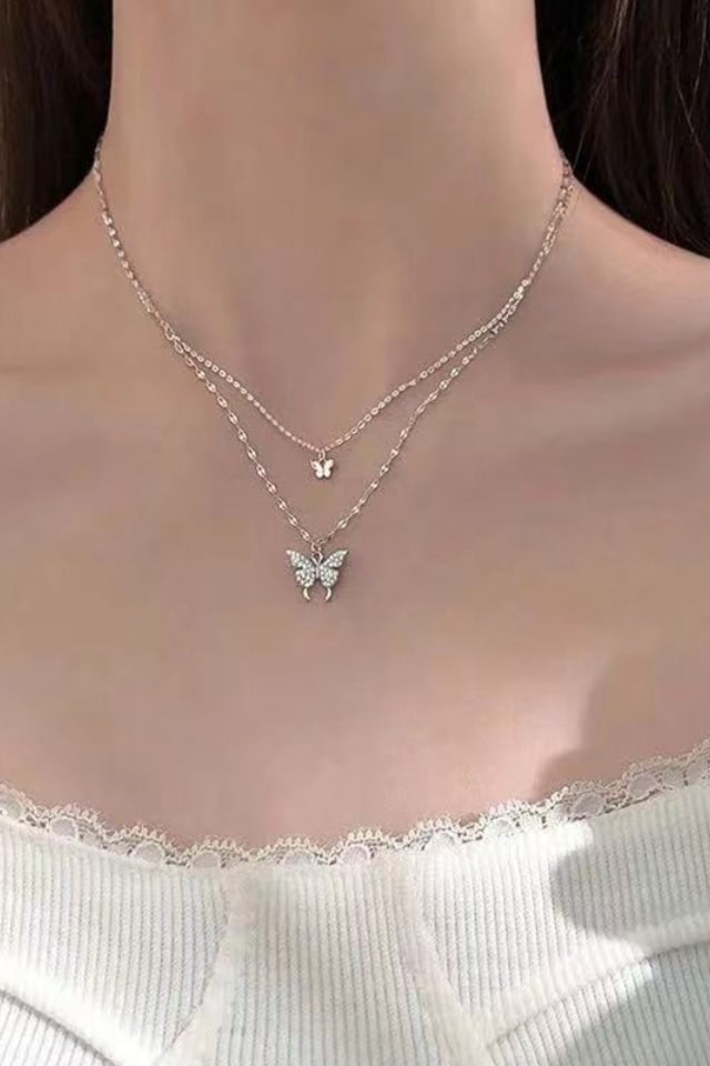 Women’s Butterfly Rhinestone Necklace – Silver & Gold Plating | THRILL