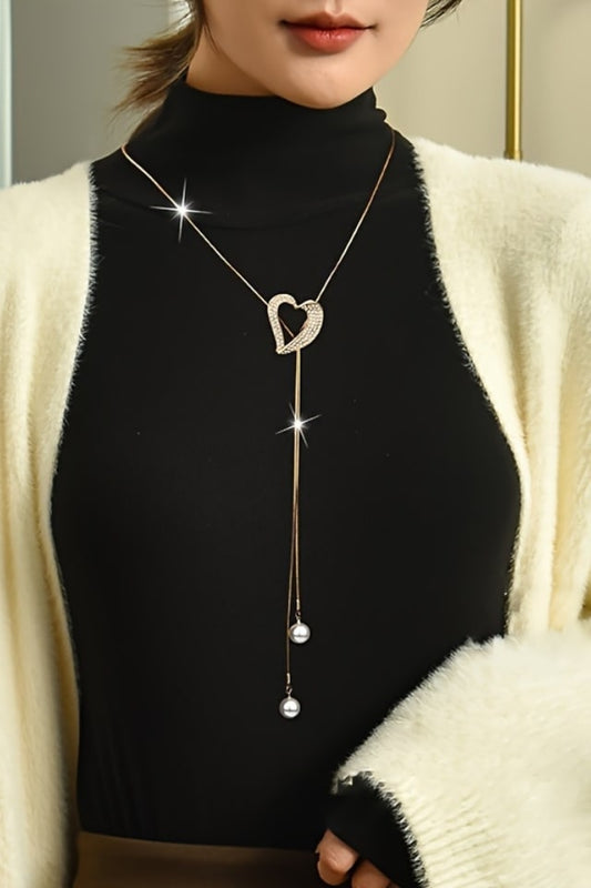 Women’s Gold Heart Y-Necklace – Snake Chain Design | THRILL