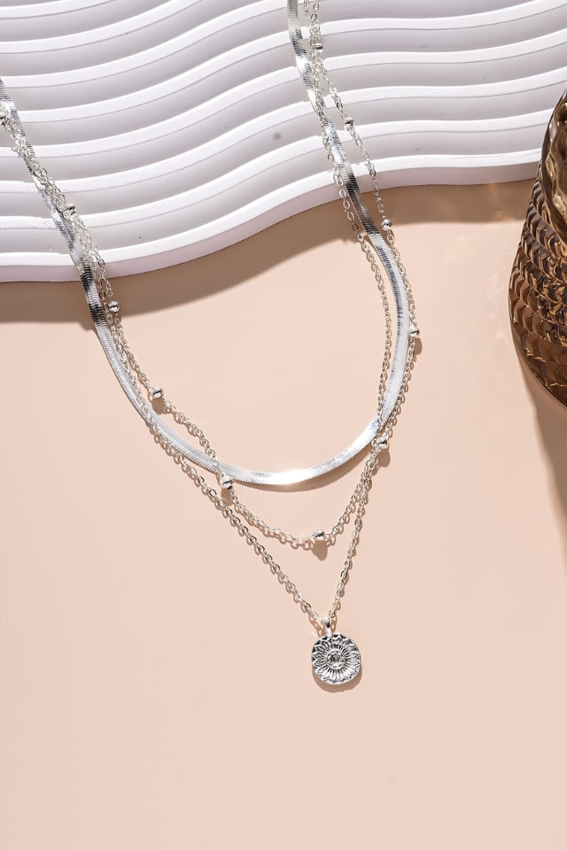 Women’s Silver Lotus Necklace – Multi-Layer Alloy Chain | THRILL