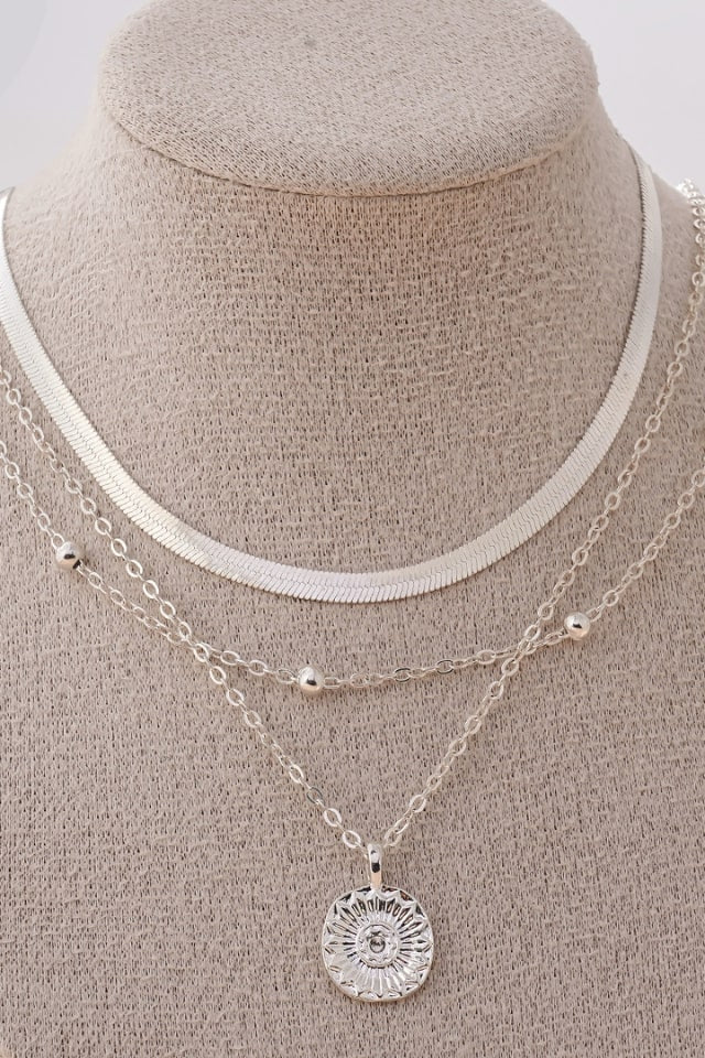 Women’s Silver Lotus Necklace – Multi-Layer Alloy Chain | THRILL