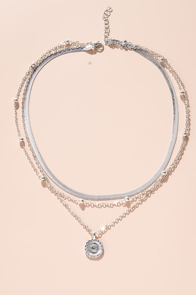 Women’s Silver Lotus Necklace – Multi-Layer Alloy Chain | THRILL