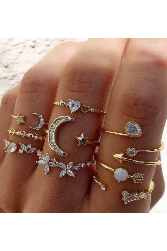 Women’s Modern Geometric Gold Rings – Rhinestone Inlay Design | THRILL