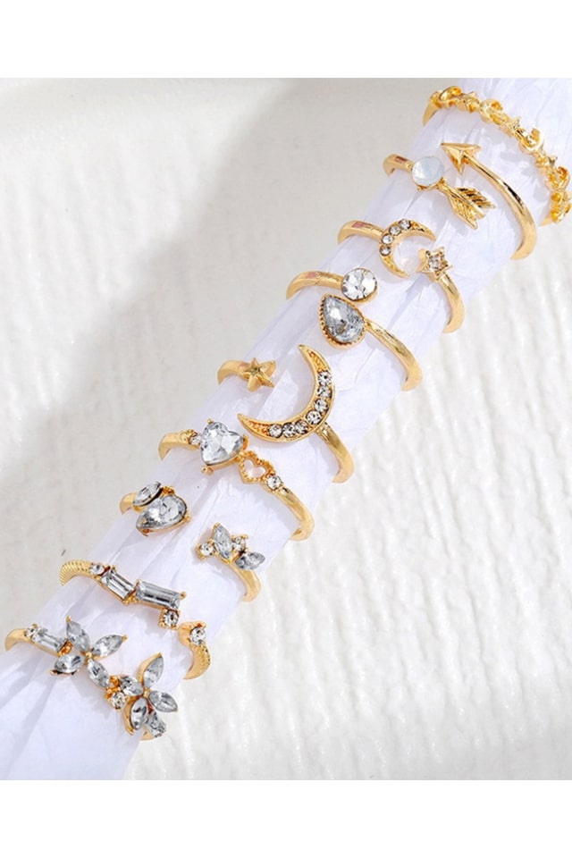 Women’s Modern Geometric Gold Rings – Rhinestone Inlay Design | THRILL