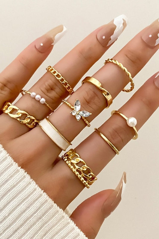 Women’s Geometric Gold Rings – Pearl & Rhinestone Inlay | THRILL