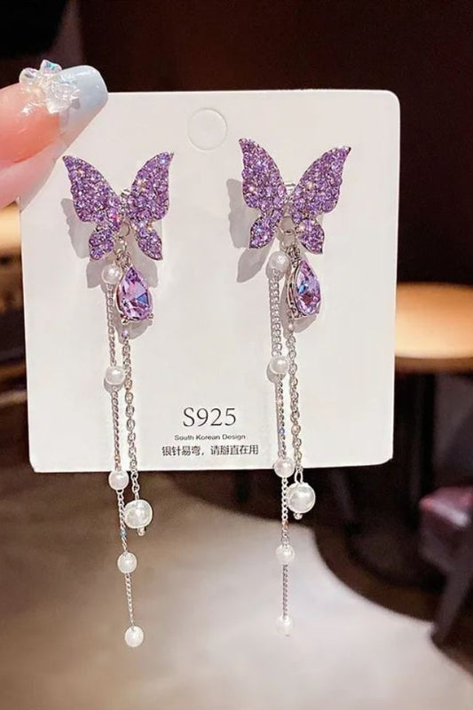 Women’s Purple Butterfly Drop Earrings – Stylish Statement | THRILL