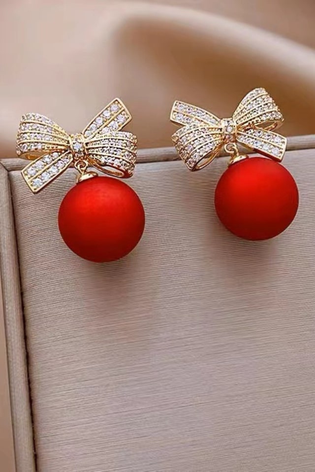 Women’s Bow Knot Rhinestone Ear Studs – Copper Design | THRILL