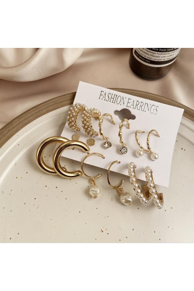 Women’s Novelty Hoop Earrings – Plated Alloy with Artificial Pearls | THRILL