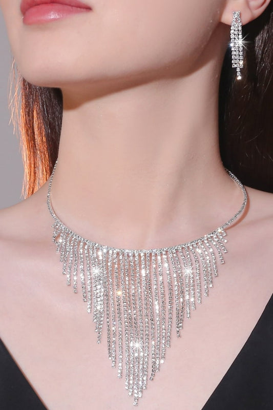 Women’s Silver Tassel Jewelry Set – Rhinestone Inlay Design | THRILL