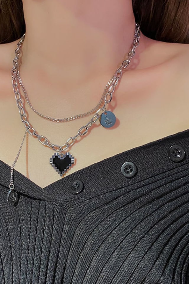 Women’s Black Mosaic Multi-Layer Necklace – Love Collarbone Design | THRILL