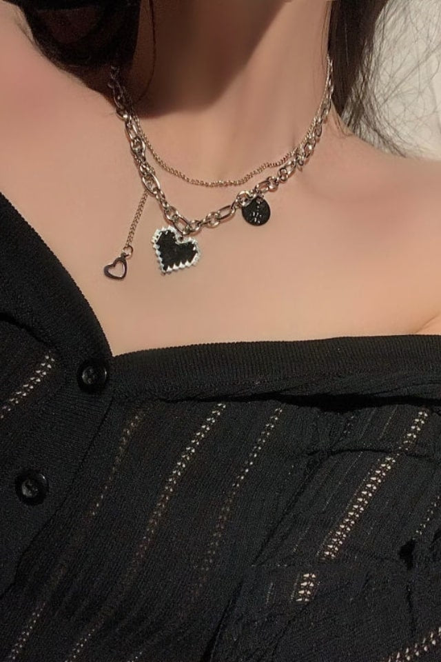 Women’s Black Mosaic Multi-Layer Necklace – Love Collarbone Design | THRILL