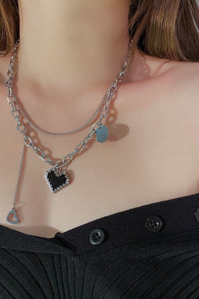 Women’s Black Mosaic Multi-Layer Necklace – Love Collarbone Design | THRILL