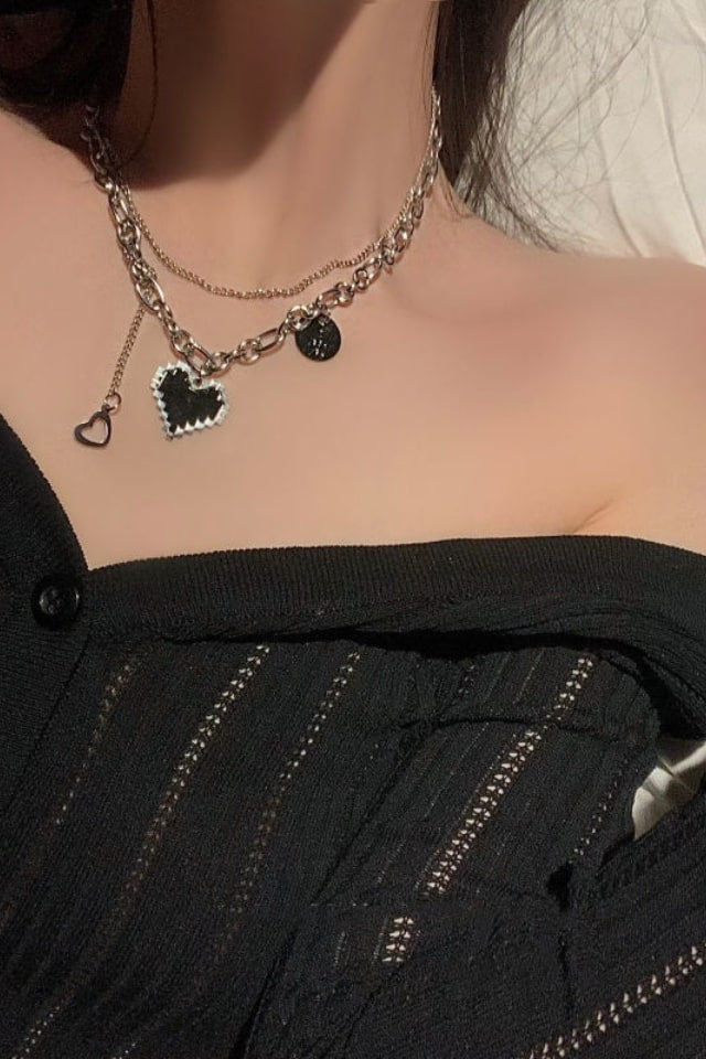 Women’s Black Mosaic Multi-Layer Necklace – Love Collarbone Design | THRILL